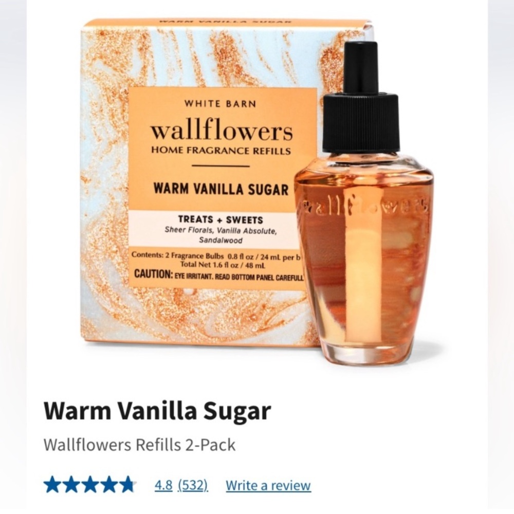 “WARM VANILLA SUGAR” by BBW/WB, 2-Pack Wallflowers Home Fragrance Refills, NIB
